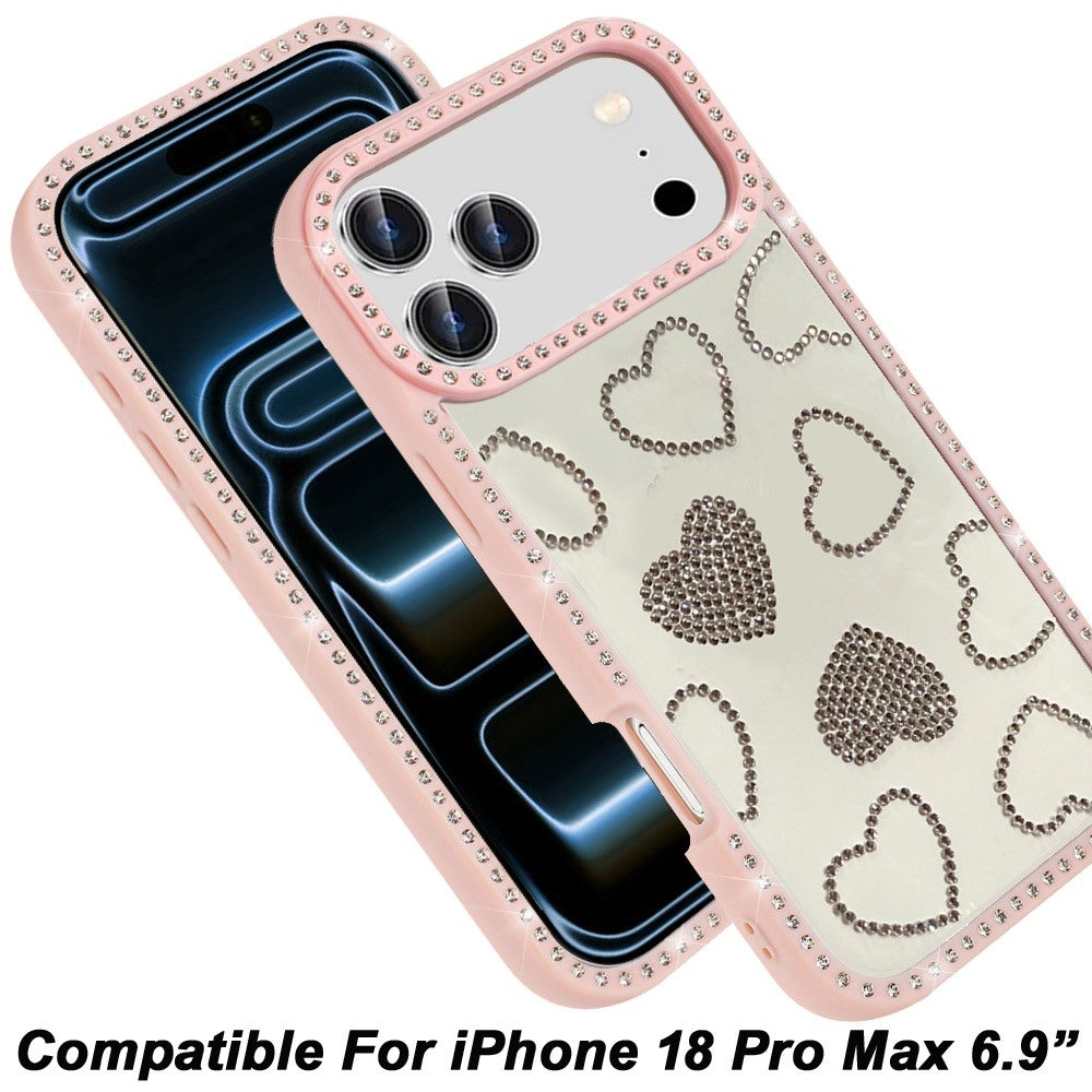 Phone Case for Apple iPhone 18 Pro Max Spread Love Hearts Glitter Shimmer Bling Diamond Edge Shockproof Hybrid Stylish Protective Slim Grip Designer Cover