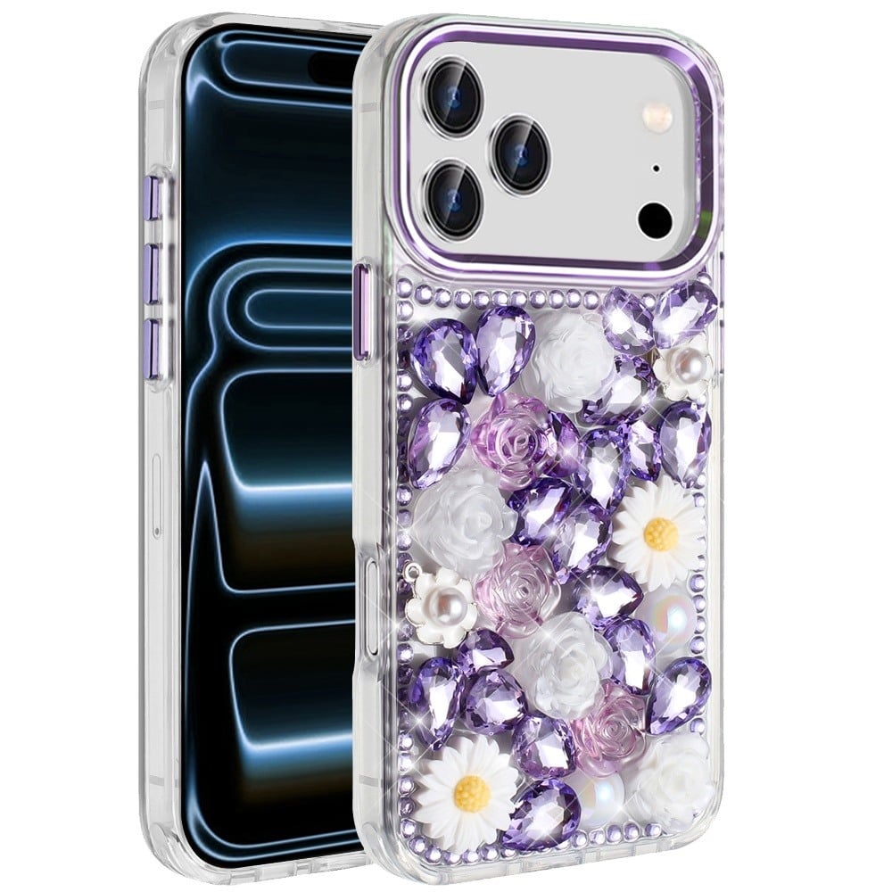 Phone Case for Apple iPhone 18 Pro Full Bling Rhinestone Glitter Floral Luxury Hybrid Shockproof Stylish Sparkling Protective Designer Ornament Cover