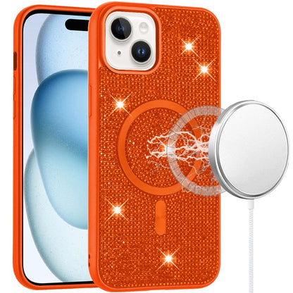 Phone Case for iPhone 15 (6.1") Magnetic Bling Diamond Sparkle Hybrid Shockproof Rugged Grip Durable Protection Anti-Slip Armor Design Cover Cosmic Orange