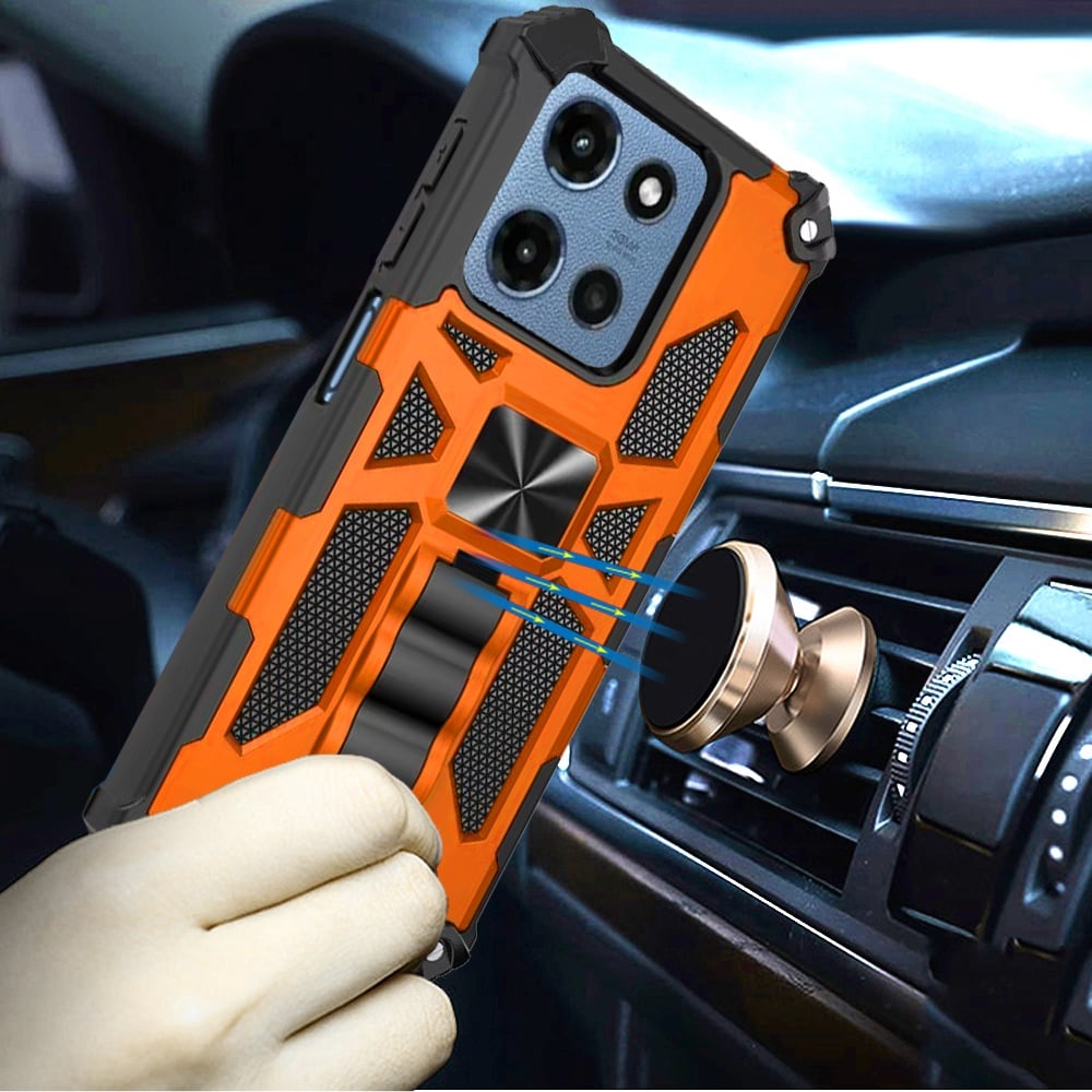 For Motorola Moto G Play 5G 2026 Hybrid Shockproof [Military Grade] Rugged Protective with Magnetic Car Mount & Invisible Stand Case Cover Cosmic Orange