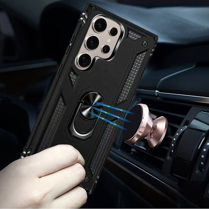 For Samsung Galaxy S25 Ultra Hybrid Shockproof Durable 360 Degree Rotatable Ring Stand Holder Kickstand Fit Magnetic Car Mount Case Cover