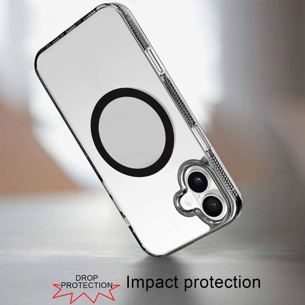For Apple iPhone 17 (6.3") MagSafe Compatible Integrated Technology Clean Transparent Hybrid Armor TPU Frame Case Cover Black