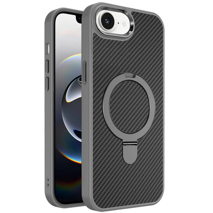 For Apple iPhone 16e (E edition) Hybrid Carbon Fiber Design with MagSafe Compatible [Magnetic Circle], Ring Stand Shockproof Slim TPU Case Cover