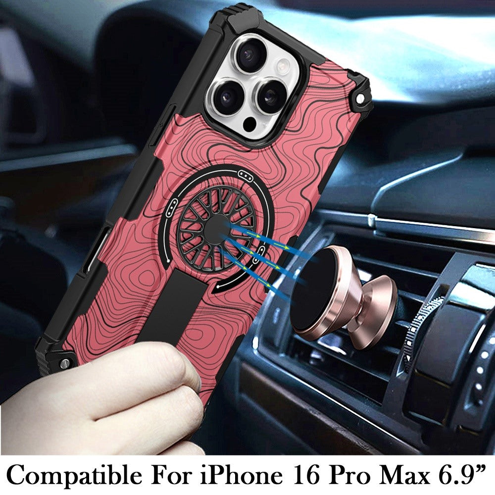 For iPhone 16 Pro Max (6.9") Texture Design Stylish Invisible Kickstand Case, MagSafe Compatible Hybrid Shockproof Cover, Car Mount Friendly Protector