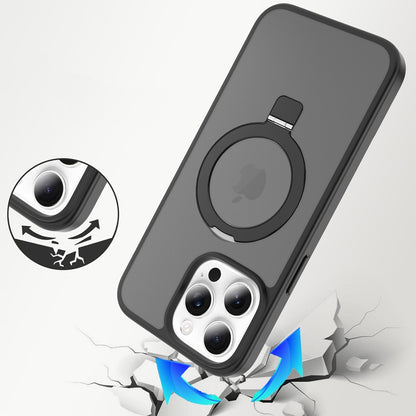 Phone Case for Apple iPhone 13 Pro Max Magnetic Ring Stand Full Rotation Matte Shockproof Grip Anti Slip Durable Camera Protection Hybrid Cover Black