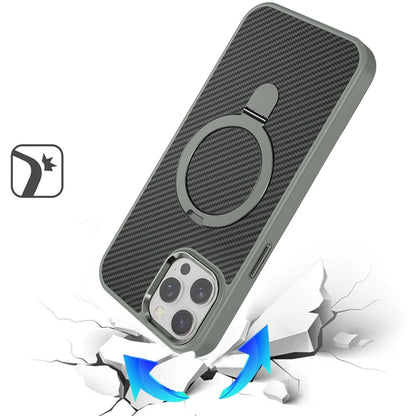 Phone Case for Apple iPhone 11 Pro Max Carbon Fiber Magnetic Ring Stand Hybrid Shockproof AntiSlip Grip Kickstand Military Drop Protection Matte Finish Cover Gray