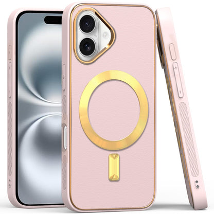 For Apple iPhone 16 Pro Max (6.9") PU Leather Magnetic Case Slim Protective Cover with MagSafe Compatibility Hard PC Gold Frame Protection Case Cover