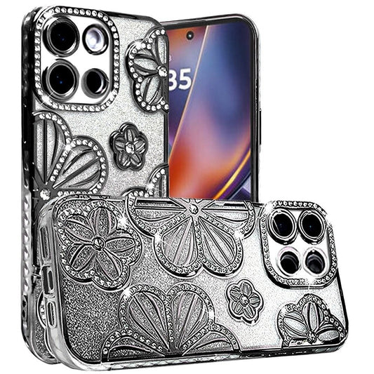 Phone Case for Motorola Moto G 5G 2026/ Moto G 5G 2025 Shimmer Glitter Floral Thick TPU Shockproof Durable Grip Camera Protection Anti-Scratch Stylish Design Cover