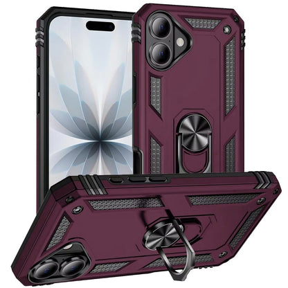 Phone Case for Apple iPhone 18/ iPhone 17 Rotatable Ring Stand Shockproof Hybrid Armor Anti Slip Heavy Duty Fit Magnetic Car Mount Durable Grip Cover Purple