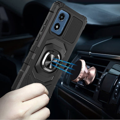Phone Case for Motorola Moto G Play 4G LTE (2024) Rugged Hybrid Dual Layer Magnetic Ring Stand Armor Shock Absorbing Heavy Duty TPU Reinforced Bumper Cover
