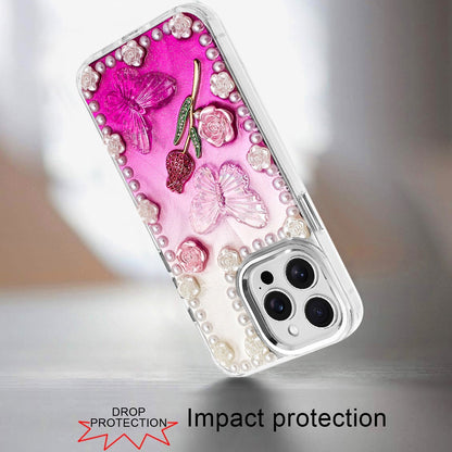 For Apple iPhone 13 Pro Max Bling Fashion Design with 3D Pearls Epoxy Glitter Ornaments Chrome Edge Hard Slim PC Case Cover