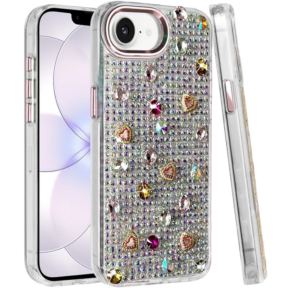 Phone Case for Apple iPhone 17E /16E /SE4 Chrome Fashion Hybrid Bling Diamond Heart Rhinestone Decorative Stones Sparkling Embellished Design Cover