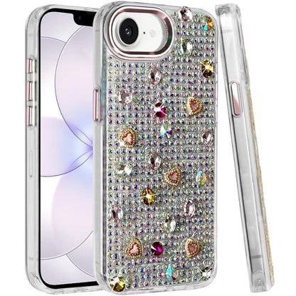 Phone Case for Apple iPhone 17E /16E /SE4 Chrome Fashion Hybrid Bling Diamond Heart Rhinestone Decorative Stones Sparkling Embellished Design Cover
