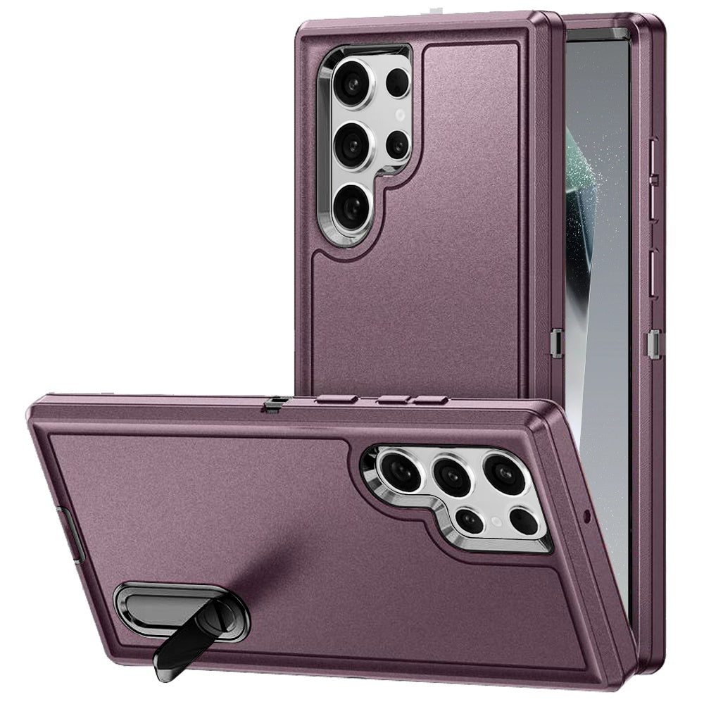 For Samsung Galaxy S25 Ultra Hybrid 3 Layers Hard 3in1 Shockproof with Kickstand Heavy Duty Hard TPU Rubber Anti-Drop Case Cover Burgundy-Black