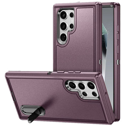 For Samsung Galaxy S25 Ultra Hybrid 3 Layers Hard 3in1 Shockproof with Kickstand Heavy Duty Hard TPU Rubber Anti-Drop Case Cover Burgundy-Black