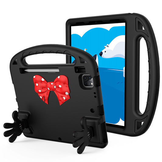 For Hybrid Shockproof Tablet with Bow Hands Kickstand Antislip Rubber TPU Kid-Friendly Drop Protection Black Tablet Case Cover