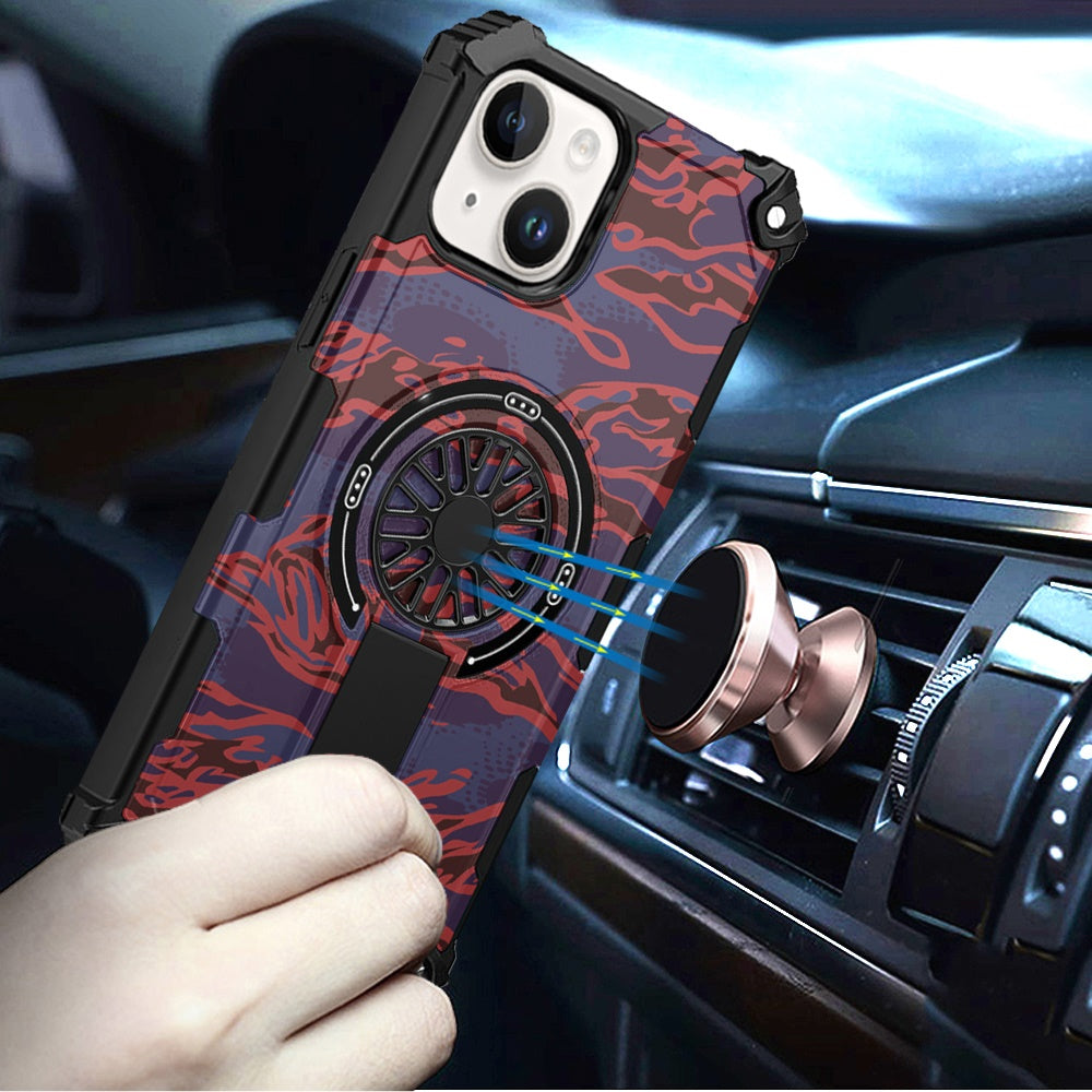 For iPhone 15 (6.1") Texture Design Stylish Invisible Kickstand Case, MagSafe Compatible Hybrid Shockproof Cover, Car Mount Friendly Case Cover