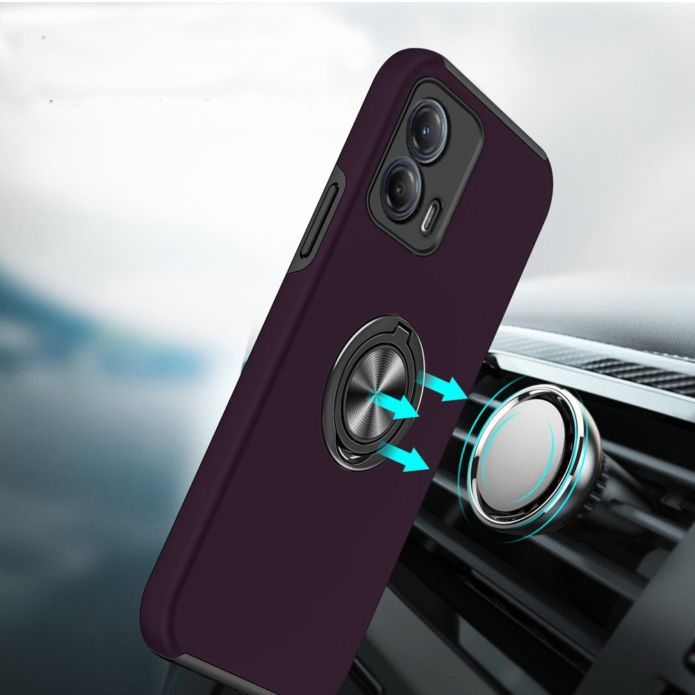 For Motorola Moto G Power 5G 2024 Hybrid 360 Degree Rotatable Metal Invisible Ring Stand Holder Slim Fit Magnetic Car Mount Shockproof Case Cover Pink