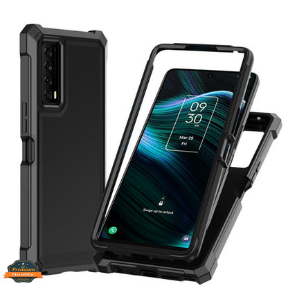 For TCL 50 LE Hybrid 2in1 Front Bumper Frame Cover Square Edge Shockproof Soft TPU + Hard PC Anti-Slip Heavy Duty Case Cover Black