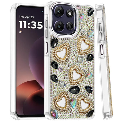 Phone Case for Moto G Power 5G (2026/2025) Luxury Crystal Heart Rhinestone Diamond Bling Shockproof Hybrid Glitter Protective Stylish Durable Grip Cover