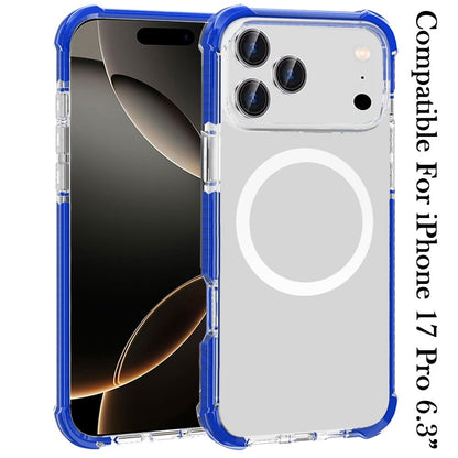 For Apple iPhone 17 Pro (6.3") Magnetic Acrylic Case Transparent Back, Rugged Colorful Frame, Shockproof Hybrid, MagSafe Compatible Case Cover