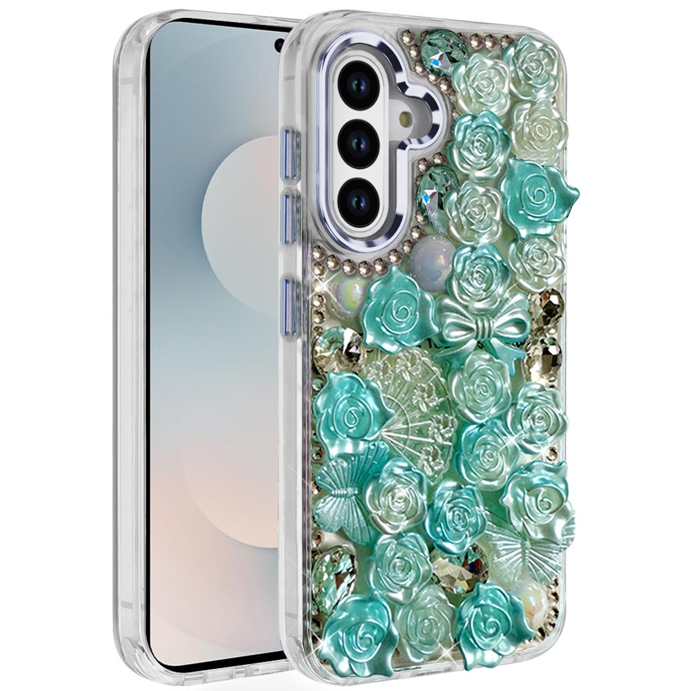 For Samsung Galaxy S26 Muti-Color Floral Fashion Bling Crystal 3D Full Diamonds Stones Sparkle Rhinestone Glitter Hybrid Case Cover