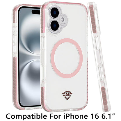 For Apple iPhone 16 Pro (6.3") Hybrid Transparent TPU Circle Magnetic [Compatible with MagSafe] Shockproof Color Frame Bumper Case Cover