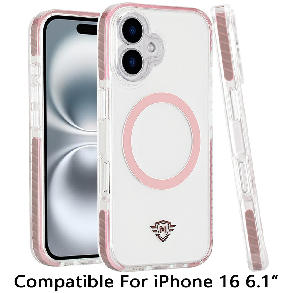 For Apple iPhone 16 Plus (6.7") Hybrid Transparent TPU Circle Magnetic [Compatible with MagSafe] Shockproof Color Frame Bumper Case Cover
