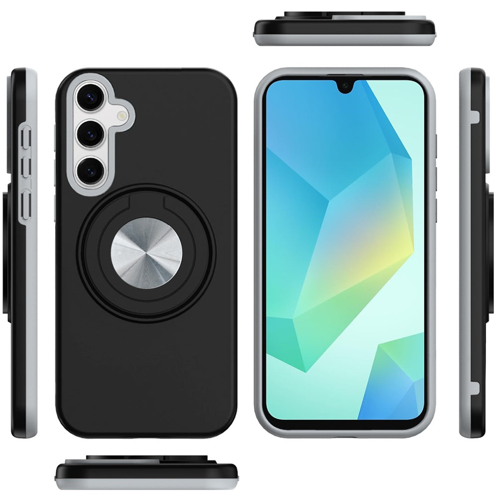 For Samsung Galaxy A36 Metal Matte Hybrid with Invisible Rotational Ring Stand, Car Mount Friendly, Military Grade Slim Fit Sturdy Case Cover