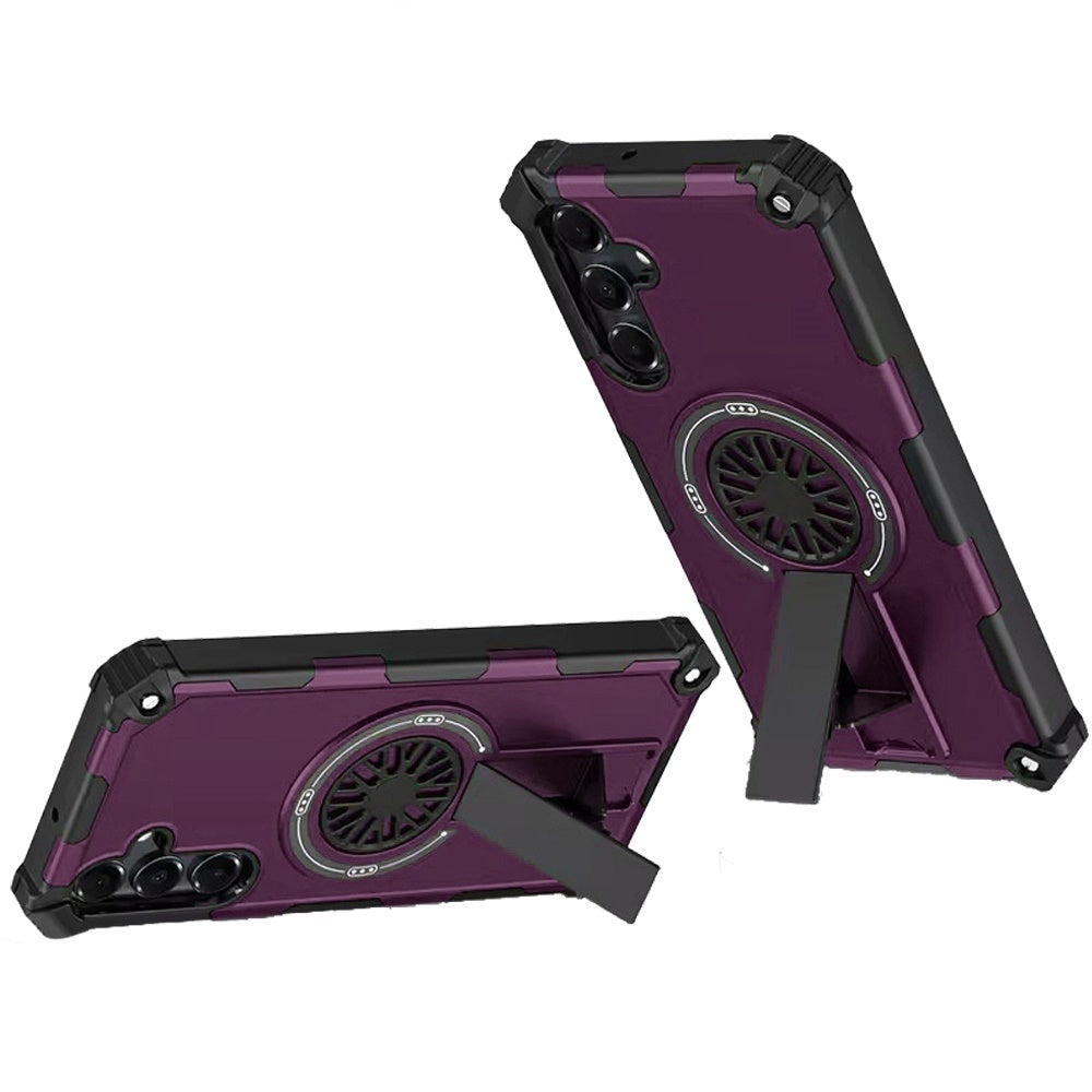 Phone Case for Samsung Galaxy A27 Invisible Kickstand Magnetic Car Mount Friendly Shockproof Texture Anti Slip Durable Grip Heavy Duty Hybrid Cover Purple