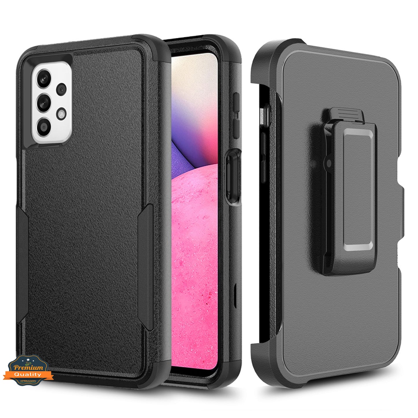 For Apple iPhone 16 Plus (6.7") Heavy Duty Rugged Shockproof Body Protection Hybrid Kickstand with Swivel Belt Clip Holster Case Cover Black