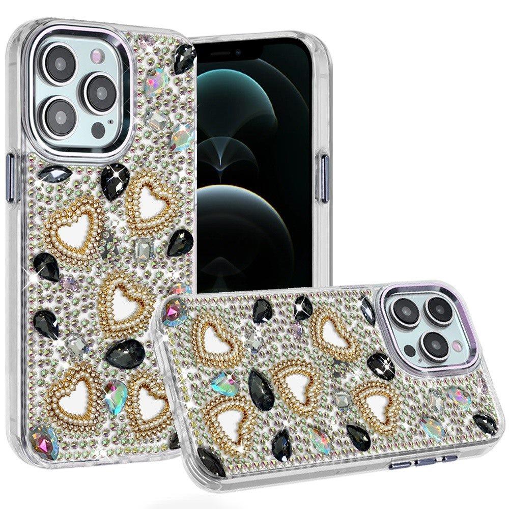 Phone Case for Apple iPhone 12 Pro Max Luxury Crystal Heart Rhinestone Diamond Bling Shockproof Hybrid Glitter Protective Stylish Durable Grip Cover