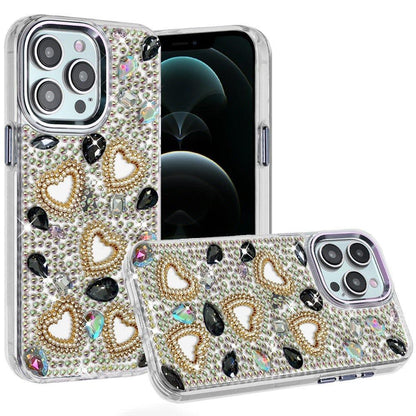 Phone Case for Apple iPhone 12 Pro Max Luxury Crystal Heart Rhinestone Diamond Bling Shockproof Hybrid Glitter Protective Stylish Durable Grip Cover