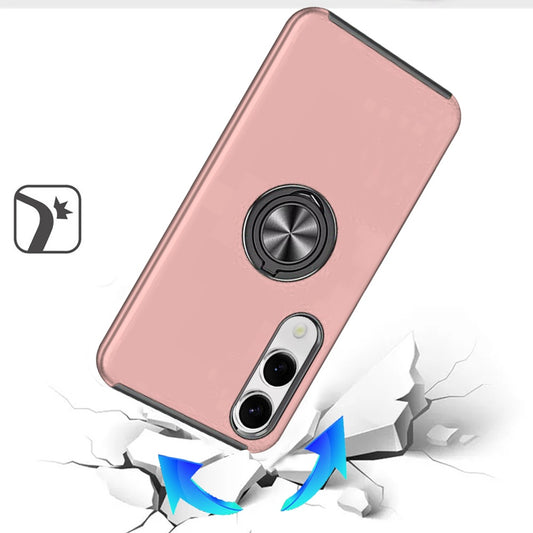 For Samsung Galaxy S25 EDGE Hybrid 360 Degree Rotatable Metal Invisible Ring Stand Holder Slim Fit Magnetic Car Mount Shockproof Case Cover Rose Gold