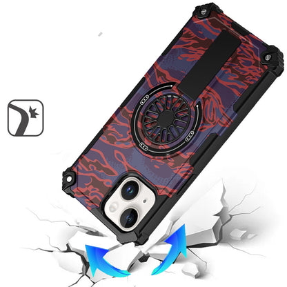 For iPhone 15 (6.1") Texture Design Stylish Invisible Kickstand Case, MagSafe Compatible Hybrid Shockproof Cover, Car Mount Friendly Case Cover