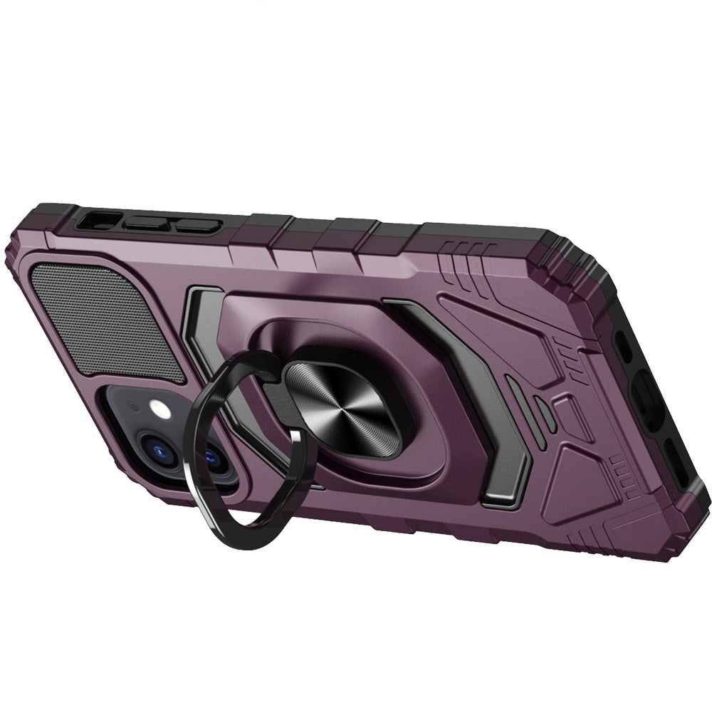 Phone Case for Apple iPhone 11 Rugged Hybrid Dual Layer Magnetic Ring Stand Armor Shock Absorbing Heavy Duty TPU Reinforced Bumper Cover Purple