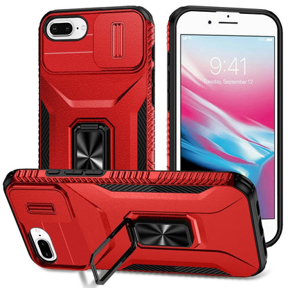 For iPhone 8 Plus / iPhone 7 Plus Case, Camera Cover with Magnetic Rotation Ring Stand, Military Grade Hybrid Hard TPU Shockproof Case Cover
