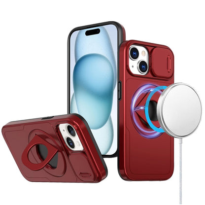 For Apple iPhone 14 /13 Full Coverage with Camera Window, Magnetic Circle, Rotatable Ring Stand, MagSafe Compatible, Shockproof Hybrid Protectiv Case Cover