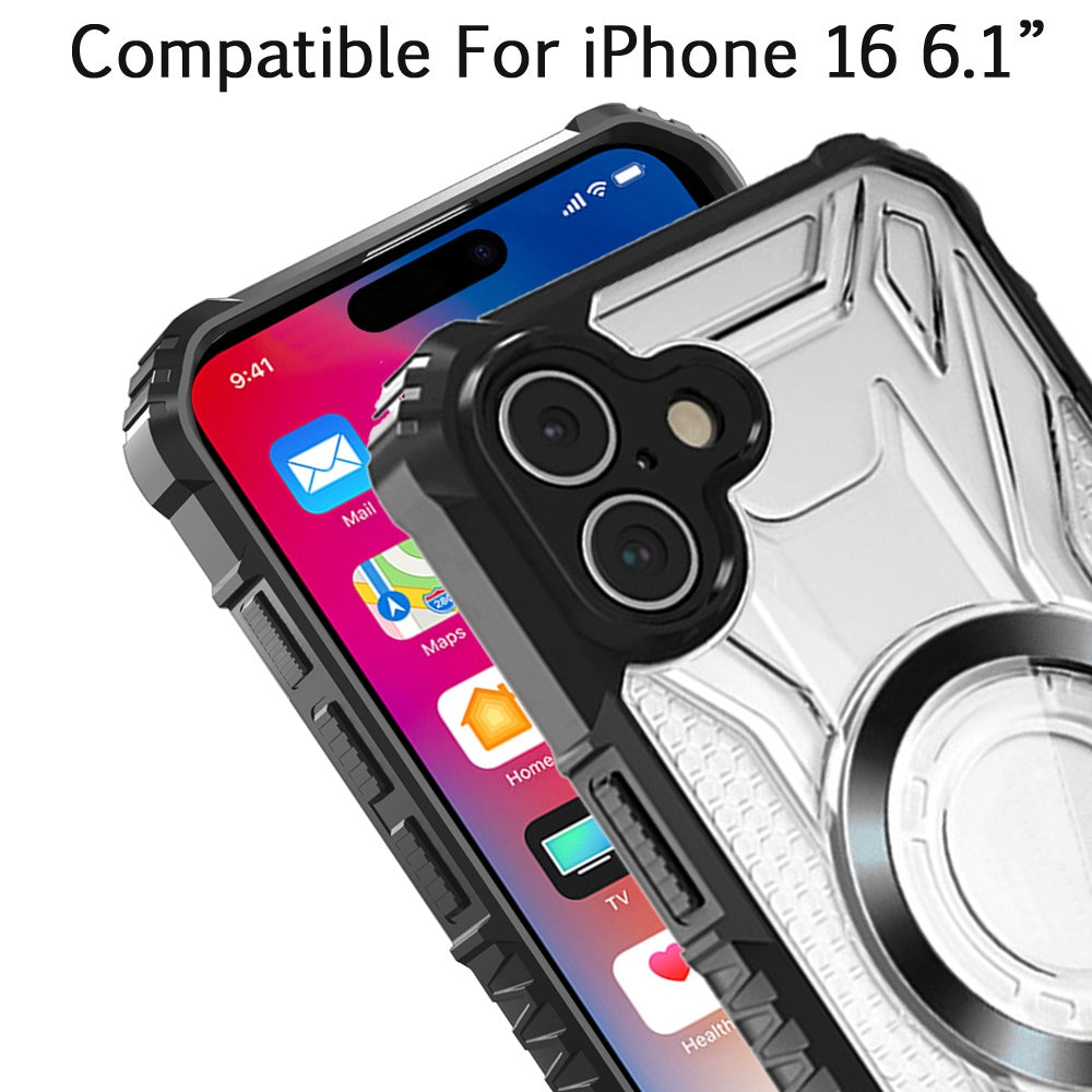 For Apple iPhone 17 AIR Magnetic Circle Transparent Rugged Hybrid MagSafe Compatible Pattern Clear Shockproof Frame Bumper Case Cover Black
