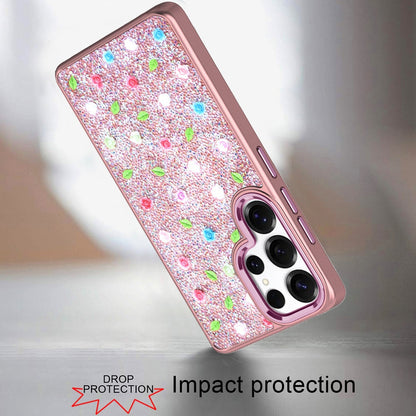 For Apple iPhone 15 Pro Max Floral Design Embedded Glass Diamond Fancy Fashion Glitter Bling Sparkly Hybrid Rugged TPU Bumper Case Cover