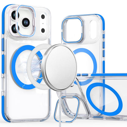 For Apple iPhone 17 Hybrid Clear Back Case with Invisible Camera Bracket Stand, MagSafe Magnetic Circle, Shockproof Color Frame Case Cover