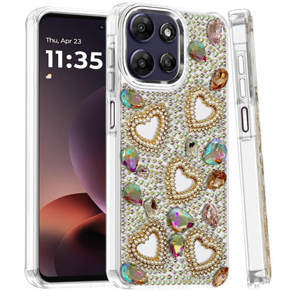 Phone Case for Moto G Power 5G (2026/2025) Luxury Crystal Heart Rhinestone Diamond Bling Shockproof Hybrid Glitter Protective Stylish Durable Grip Cover