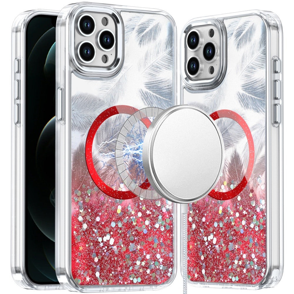 For Apple iPhone 14 Plus Epoxy Glitter Shimmer Fashion Case with Magnetic Magsafe Compatible Hybrid Sparkling Slim Protective Case Cover