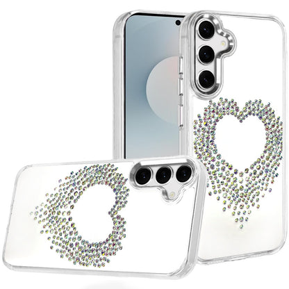 For Samsung Galaxy S25 FE, S25 Fan Edition Angel Hearts Bling Glitter Diamond Hybrid TPU Cover, Colorful Frame Shockproof Protective Back Case Cover Silver