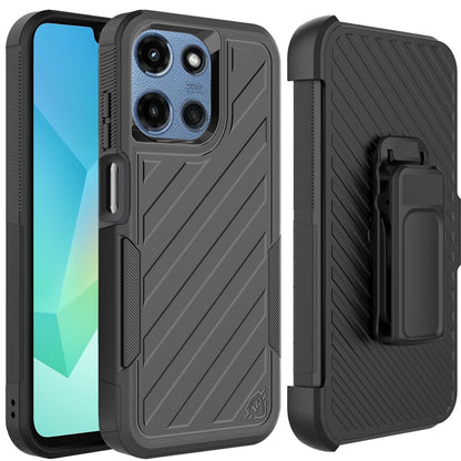 For Motorola Moto G 5G 2025 Premium Tough Hybrid Case with Belt Clip Holster, Shockproof Rugged Design, Textured 2in1 Non-Slip Case Cover Black