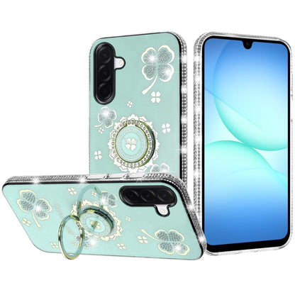 Phone Case for Galaxy A17 5G Glitter Diamond Ring Stand Sparkle Rhinestone Edge AntiSlip Kickstand Luxury Fashion Bumper Shockproof Cover Green
