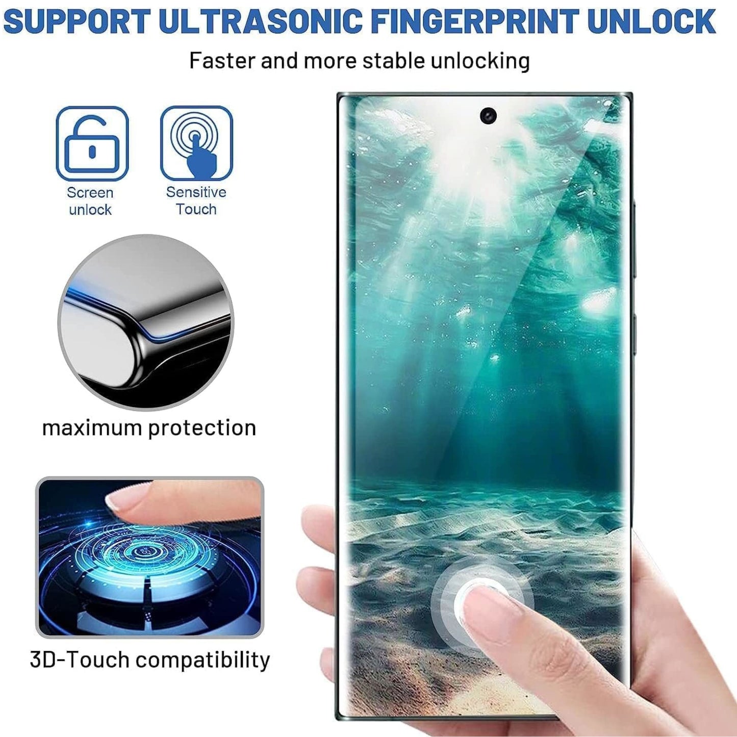 For Samsung Galaxy S25 /S24 Plus + Ultra Tempered Glass Screen Protector, Bubble-Free, Anti-Scratch, Fingerprint Unlock Compatible Protector Clear