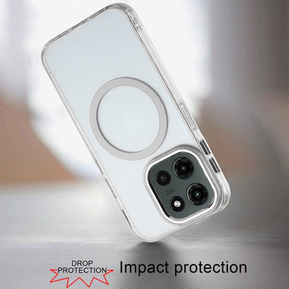 For Motorola Edge 2025 Transparent Back Hybrid Case - Magnetic Circle, Color Frame, Metal Buttons, MagSafe Compatible Case Cover Clear