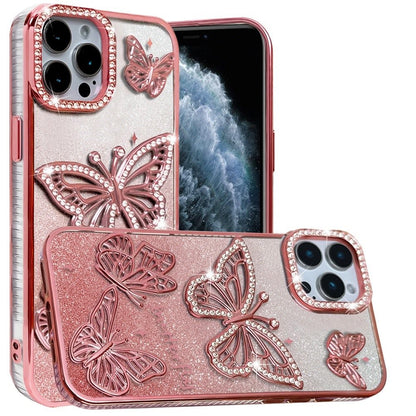 For Apple iPhone 11 Pro Max Luxury Butterfly Sparkle Glitter Diamond Crystal Rhinestone Shimmer Bling Plating Thick TPU Hard PC Case Cover