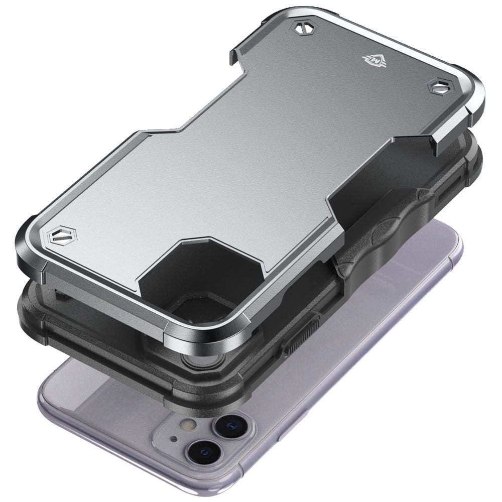 For iPhone 12 / iPhone 12 Pro (6.1") Slim Fit Back Hybrid Lightweight Shockproof 2-in-1 Hybrid Hard PC Bumper Frame Armor Protection Case Cover Grey+Black